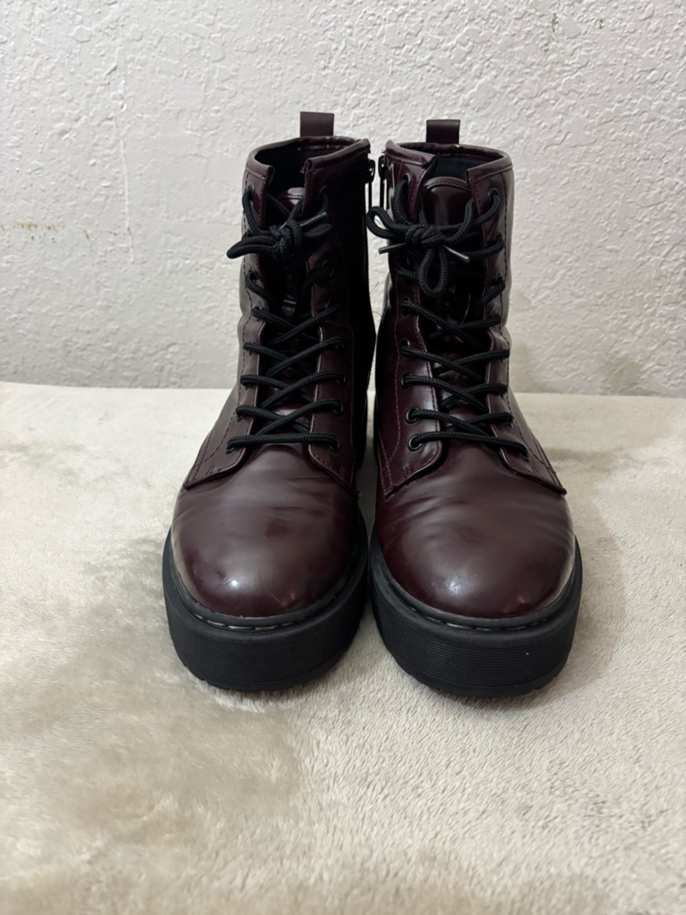 Burgundy Platform Combat Boots